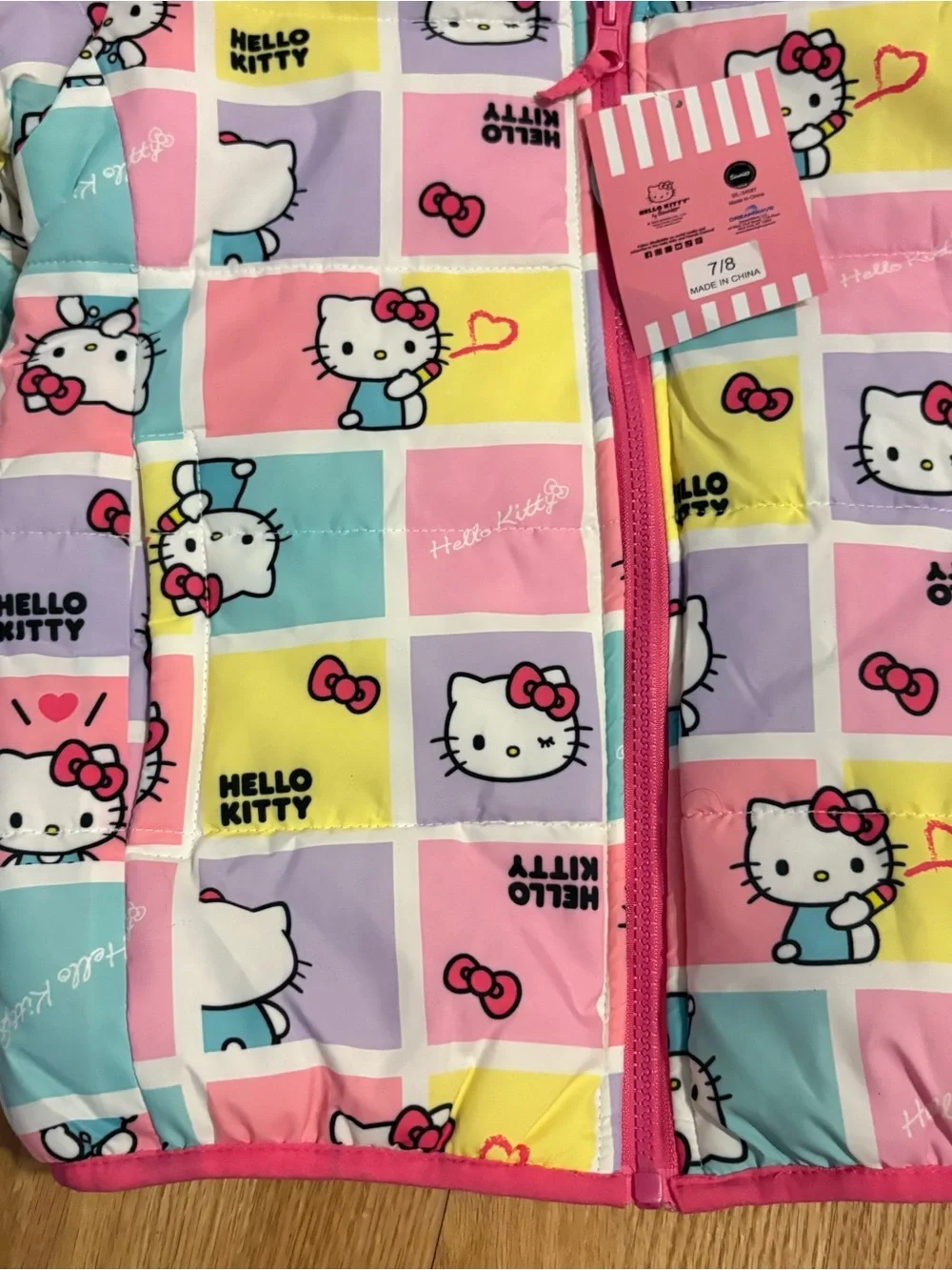 Hello Kitty Reversible Puffer Jacket NEW 6/6X 7/8 Hooded Coat Kids Full Zip